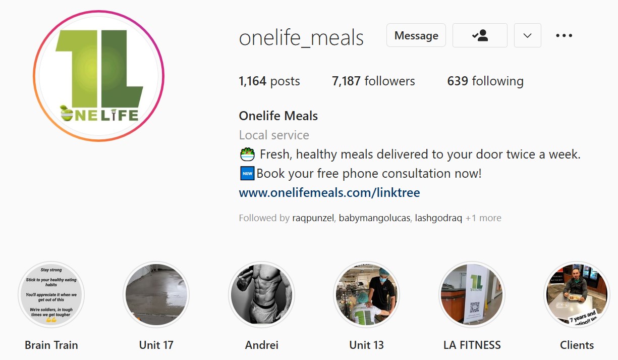 OneLifeMeals instagram page