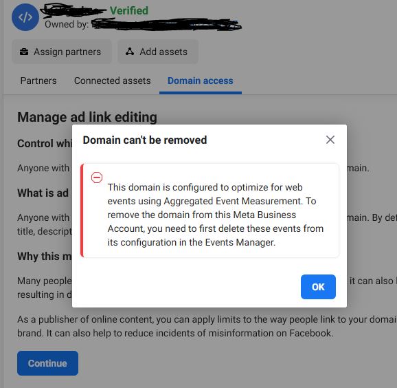 Domain cant be removed Aggregated Event Measurement